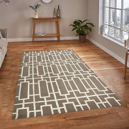 Brown Wool Lineation Hand Tufted Rug Carpet