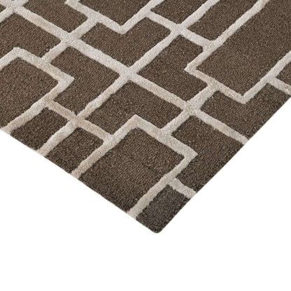 Brown Wool Lineation Hand Tufted Rug Carpet