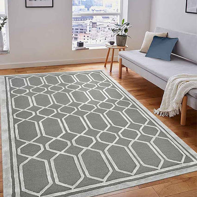 Silver Wool Lineation Hand Tufted Rug Carpet