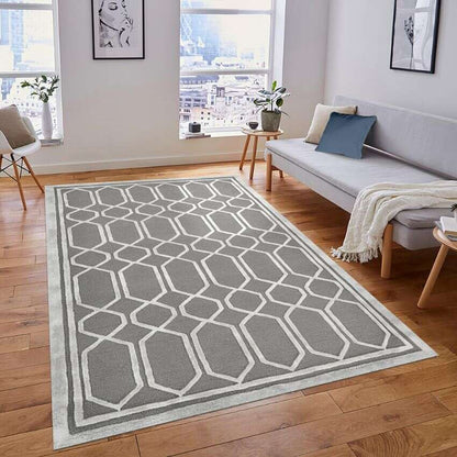 Silver Wool Lineation Hand Tufted Rug Carpet