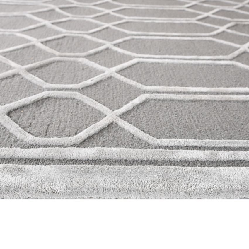 Silver Wool Lineation Hand Tufted Rug Carpet