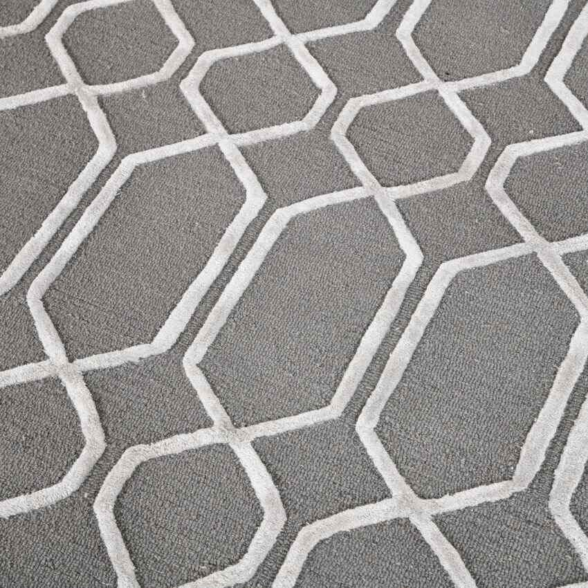 Silver Wool Lineation Hand Tufted Rug Carpet