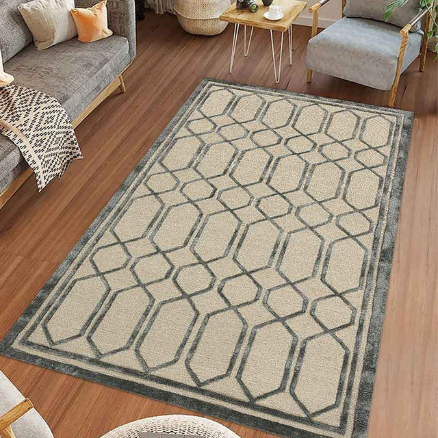 Lineation Silver Wool Hand Tufted Rug Carpet