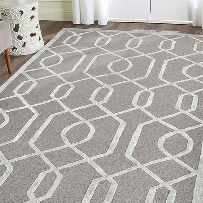 Grey Wool Lineation Hand Tufted Rug Carpet