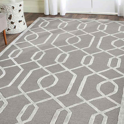 Grey Wool Lineation Hand Tufted Rug Carpet