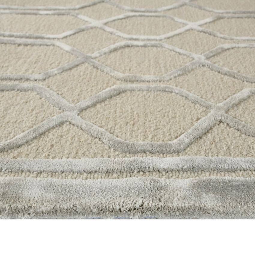 Beige Wool Lineation Hand Tufted Rug Carpet