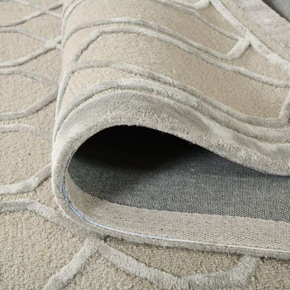 Beige Wool Lineation Hand Tufted Rug Carpet