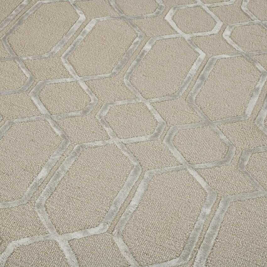 Beige Wool Lineation Hand Tufted Rug Carpet