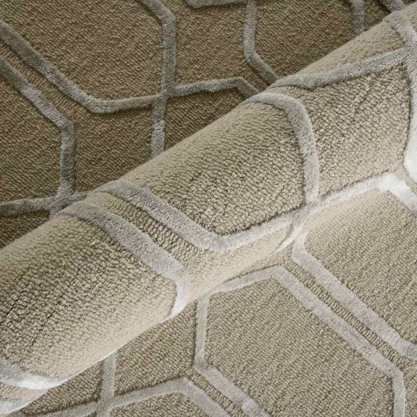 Beige Wool Lineation Hand Tufted Rug Carpet