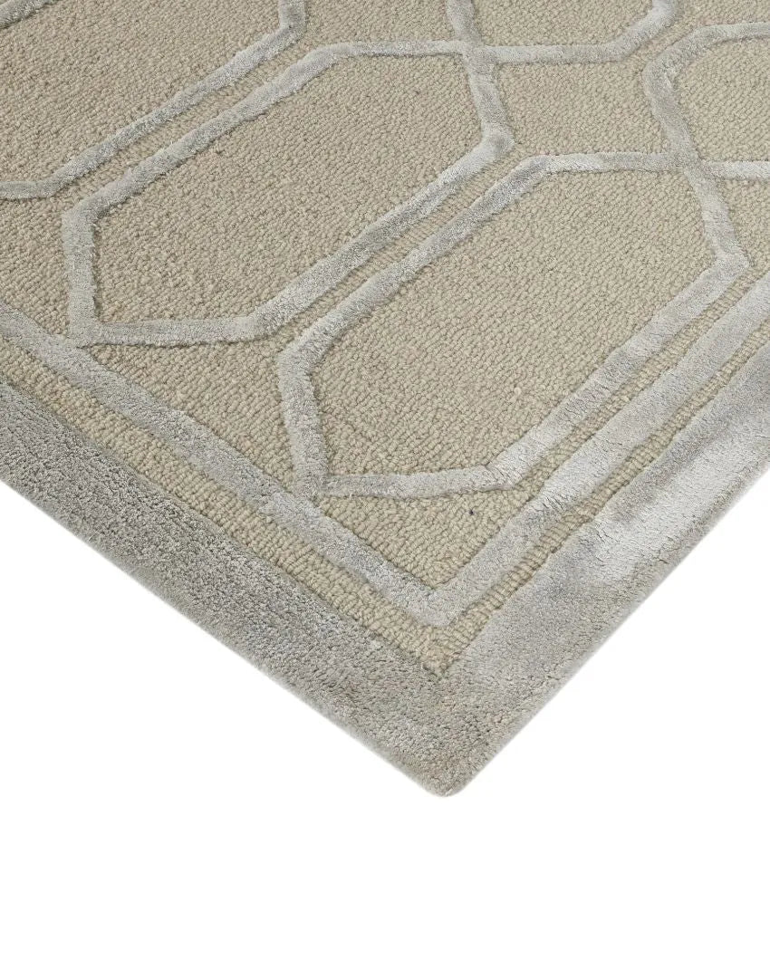 Beige Modern Geometric Pattern Hand Tufted Carpet | 10 x 8 feet