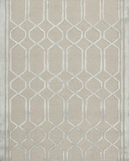 Beige Modern Geometric Pattern Hand Tufted Carpet | 10 x 8 feet