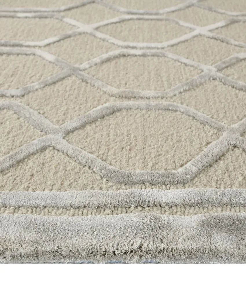 Beige Modern Geometric Pattern Hand Tufted Carpet | 10 x 8 feet