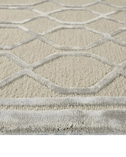 Beige Modern Geometric Pattern Hand Tufted Carpet | 10 x 8 feet