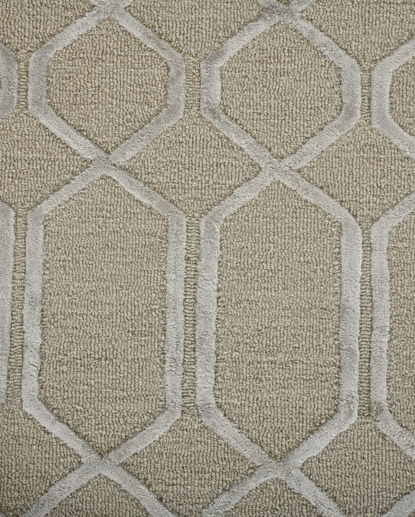 Beige Modern Geometric Pattern Hand Tufted Carpet | 10 x 8 feet