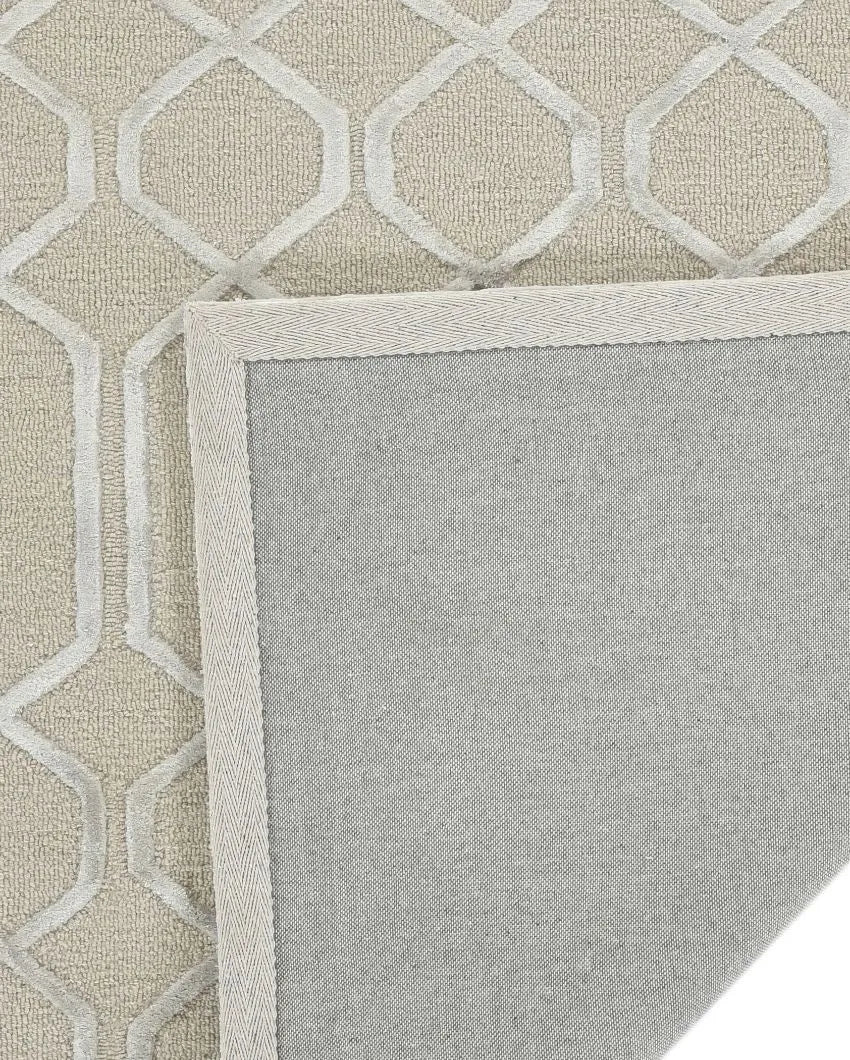 Beige Modern Geometric Pattern Hand Tufted Carpet | 10 x 8 feet