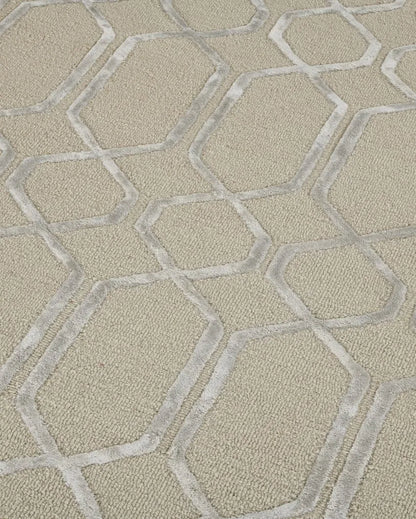 Beige Modern Geometric Pattern Hand Tufted Carpet | 10 x 8 feet