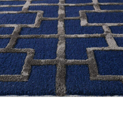 Navy Wool Lineation Hand Tufted Rug Carpet