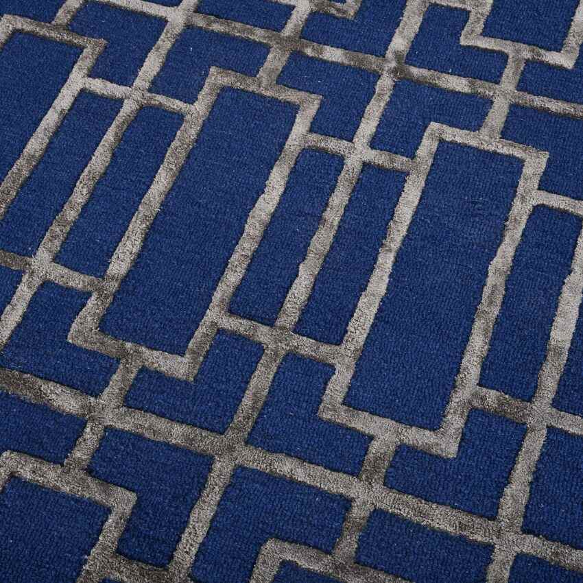 Navy Wool Lineation Hand Tufted Rug Carpet