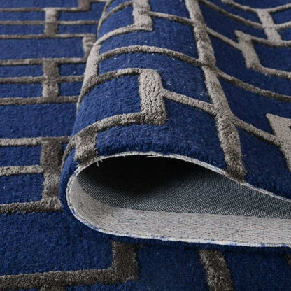 Navy Wool Lineation Hand Tufted Rug Carpet