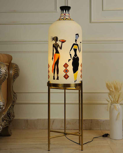 Twist and Turn Glass Floor Lamp with Foldabel Metal Stand | 11 x 41 inches