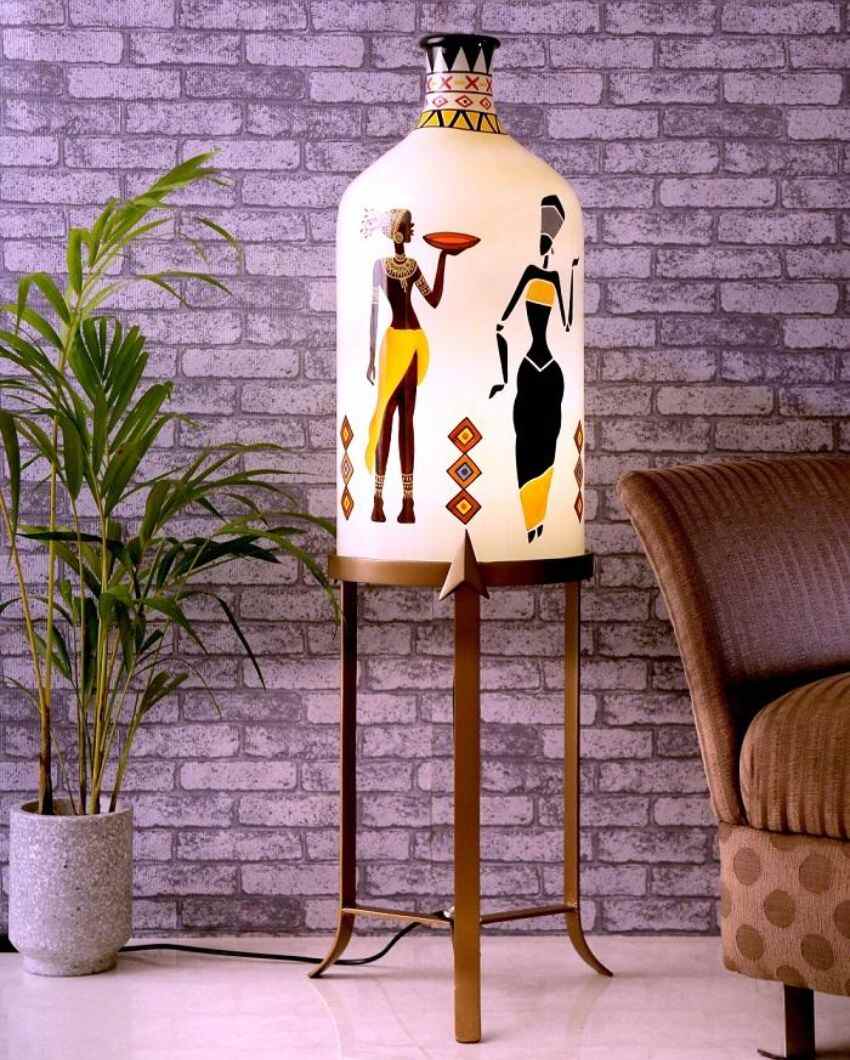 Twist and Turn Hand Painted Multicolor Glass Floor Lamp with Stand | 11 x 40 inches