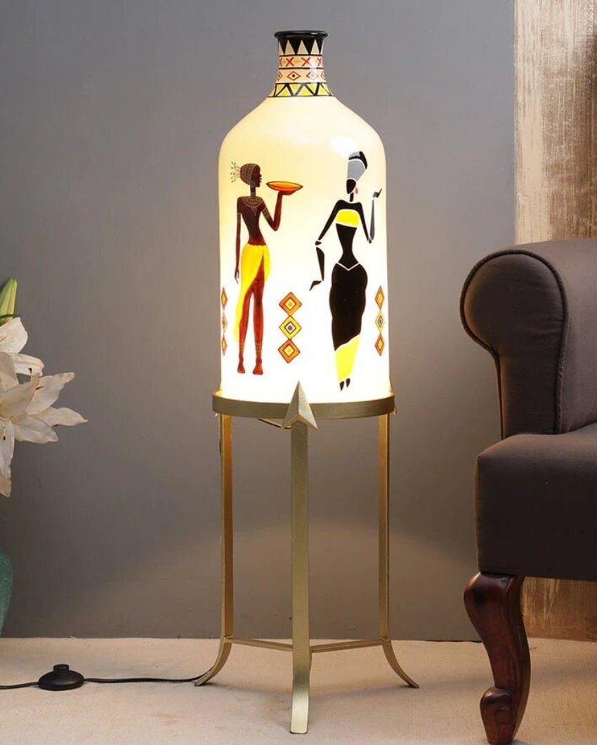 Twist and Turn Hand Painted Multicolor Glass Floor Lamp with Stand | 11 x 40 inches