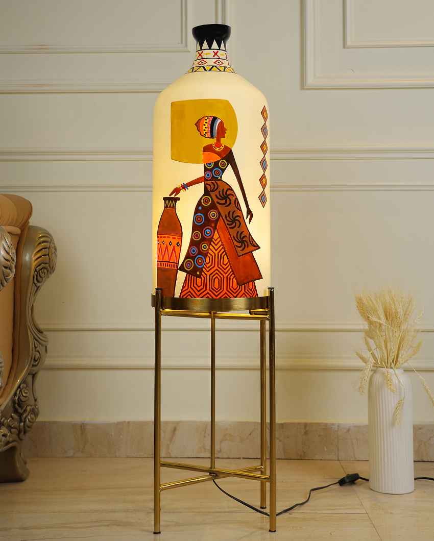 Belly Lady Glass Floor Lamp with Foldabel Metal Stand | 11 x 41 inches