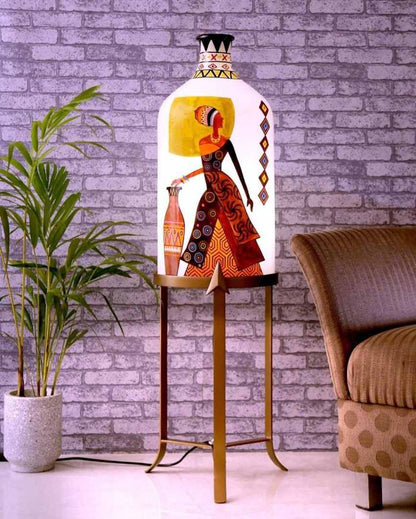 Belly Lady Hand Painted Multicolor Glass Floor Lamp with Stand | 11 x 40 inches