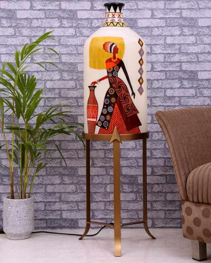 Belly Lady Hand Painted Multicolor Glass Floor Lamp with Stand | 11 x 40 inches