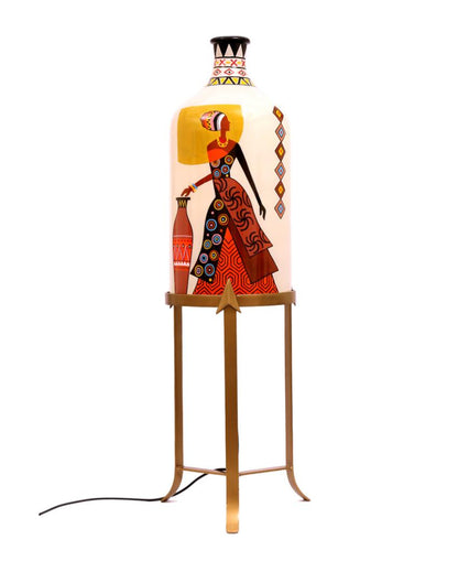 Belly Lady Hand Painted Multicolor Glass Floor Lamp with Stand | 11 x 40 inches