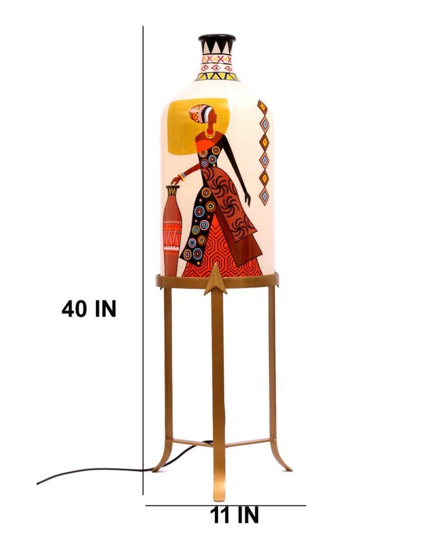 Belly Lady Hand Painted Multicolor Glass Floor Lamp with Stand | 11 x 40 inches