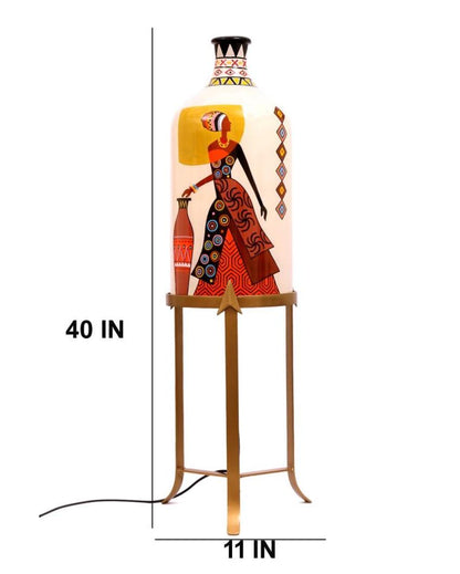 Belly Lady Hand Painted Multicolor Glass Floor Lamp with Stand | 11 x 40 inches