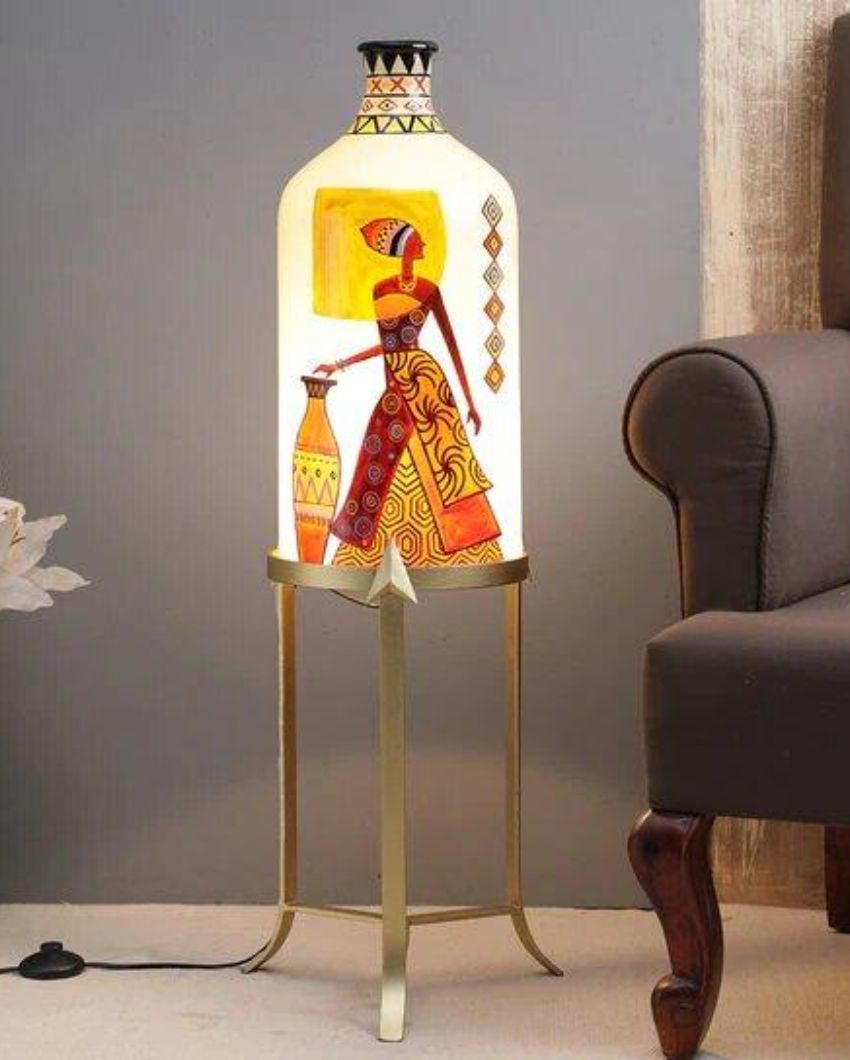 Belly Lady Hand Painted Multicolor Glass Floor Lamp with Stand | 11 x 40 inches