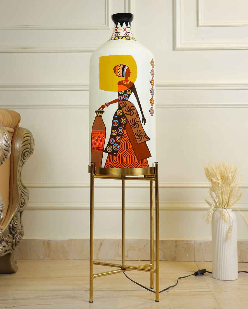 Belly Lady Glass Floor Lamp with Foldabel Metal Stand | 11 x 41 inches
