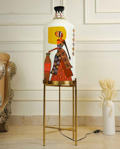 Belly Lady Glass Floor Lamp with Foldabel Metal Stand | 11 x 41 inches