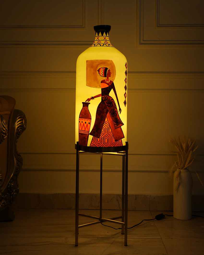 Belly Lady Glass Floor Lamp with Foldabel Metal Stand | 11 x 41 inches