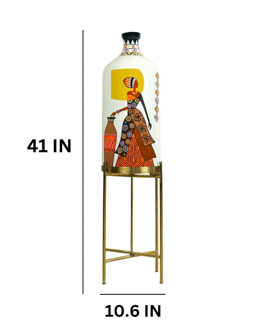 Belly Lady Glass Floor Lamp with Foldabel Metal Stand | 11 x 41 inches