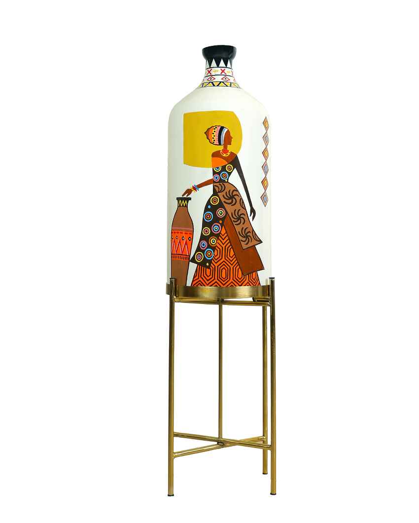 Belly Lady Glass Floor Lamp with Foldabel Metal Stand | 11 x 41 inches