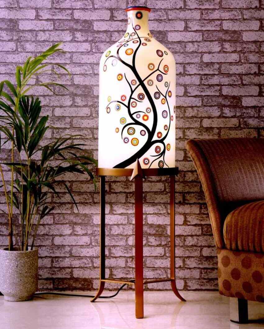 Artful Timber Hand Painted Multicolor Glass Floor Lamp with Stand | 11 x 40 inches