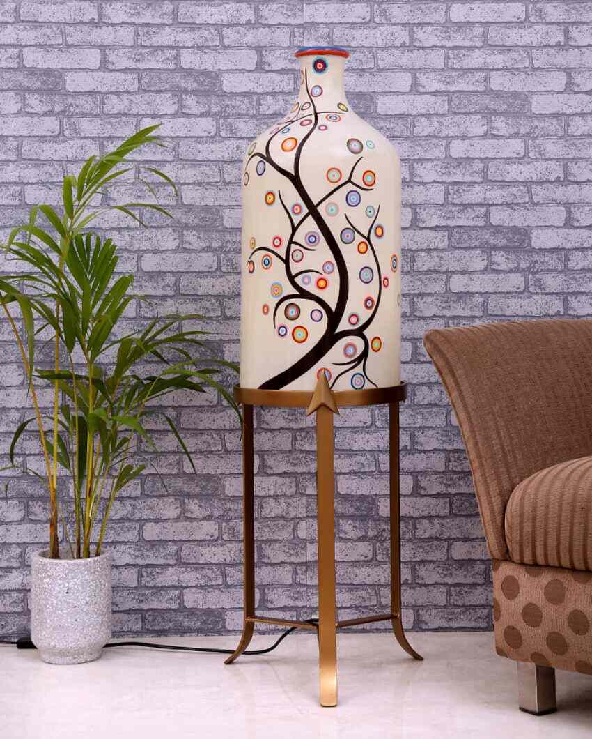 Artful Timber Hand Painted Multicolor Glass Floor Lamp with Stand | 11 x 40 inches