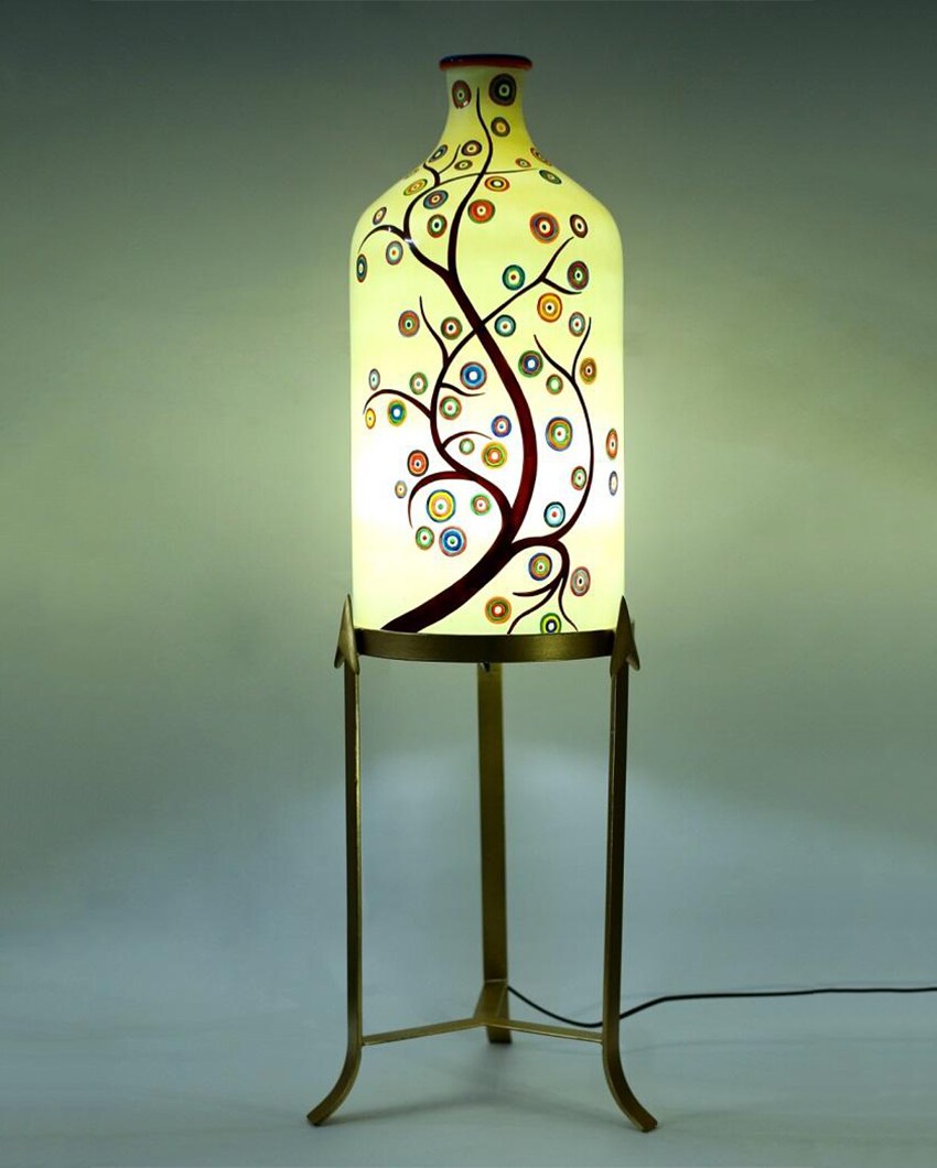 Artful Timber Hand Painted Multicolor Glass Floor Lamp with Stand | 11 x 40 inches