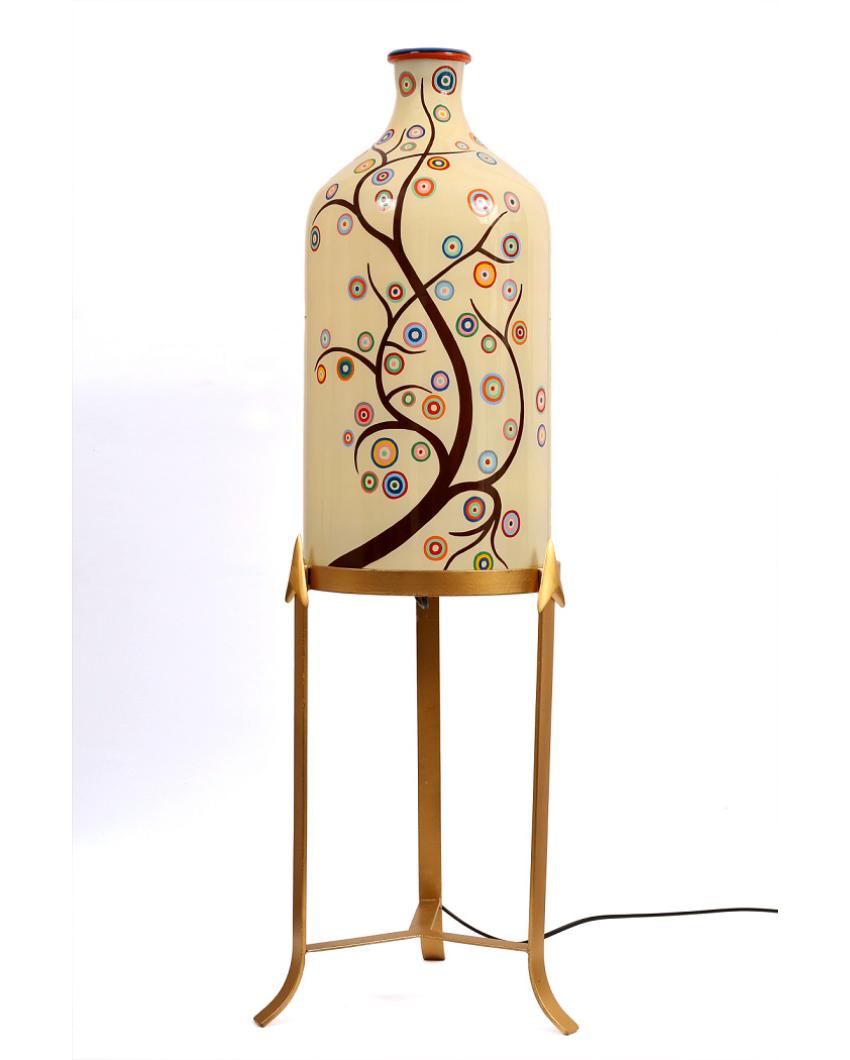 Artful Timber Hand Painted Multicolor Glass Floor Lamp with Stand | 11 x 40 inches