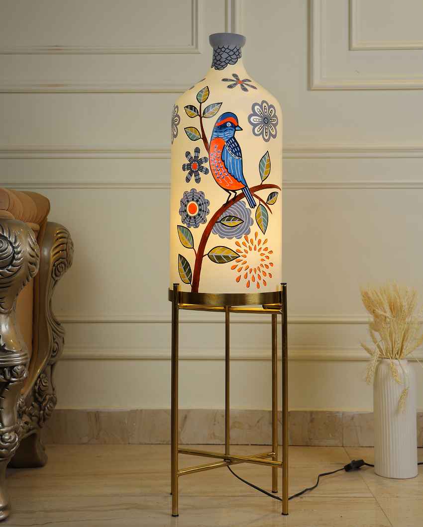 Feather Beauty Glass Floor Lamp with Foldable Metal Stand | 11 x 41 inches