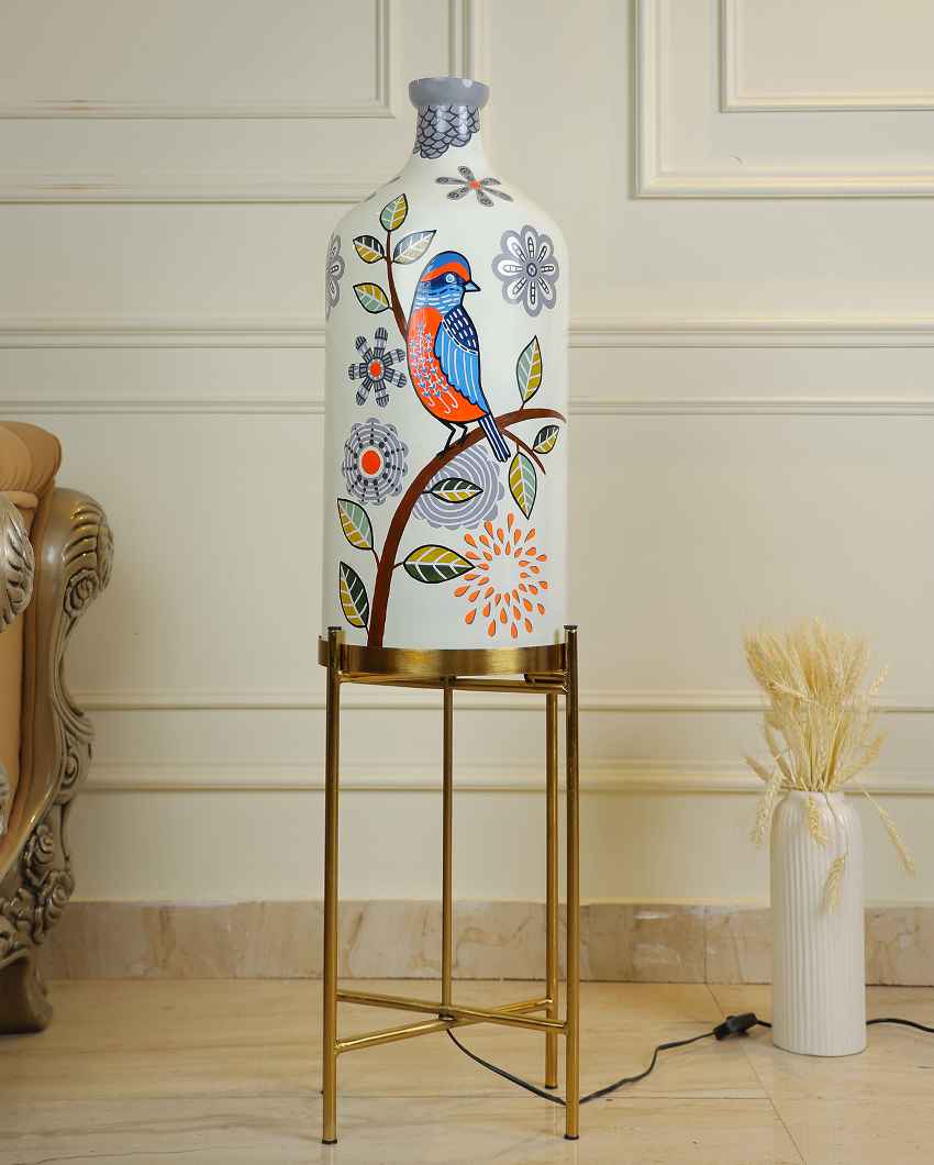 Feather Beauty Glass Floor Lamp with Foldable Metal Stand | 11 x 41 inches