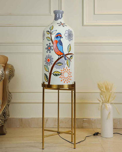 Feather Beauty Glass Floor Lamp with Foldable Metal Stand | 11 x 41 inches