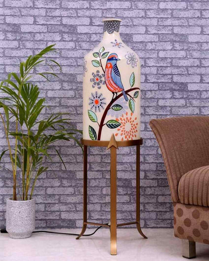 Feather Beauty Hand Painted Multicolor Glass Floor Lamp with Stand | 11 x 40 inches