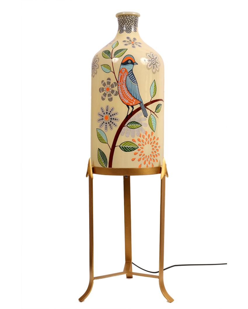 Feather Beauty Hand Painted Multicolor Glass Floor Lamp with Stand | 11 x 40 inches