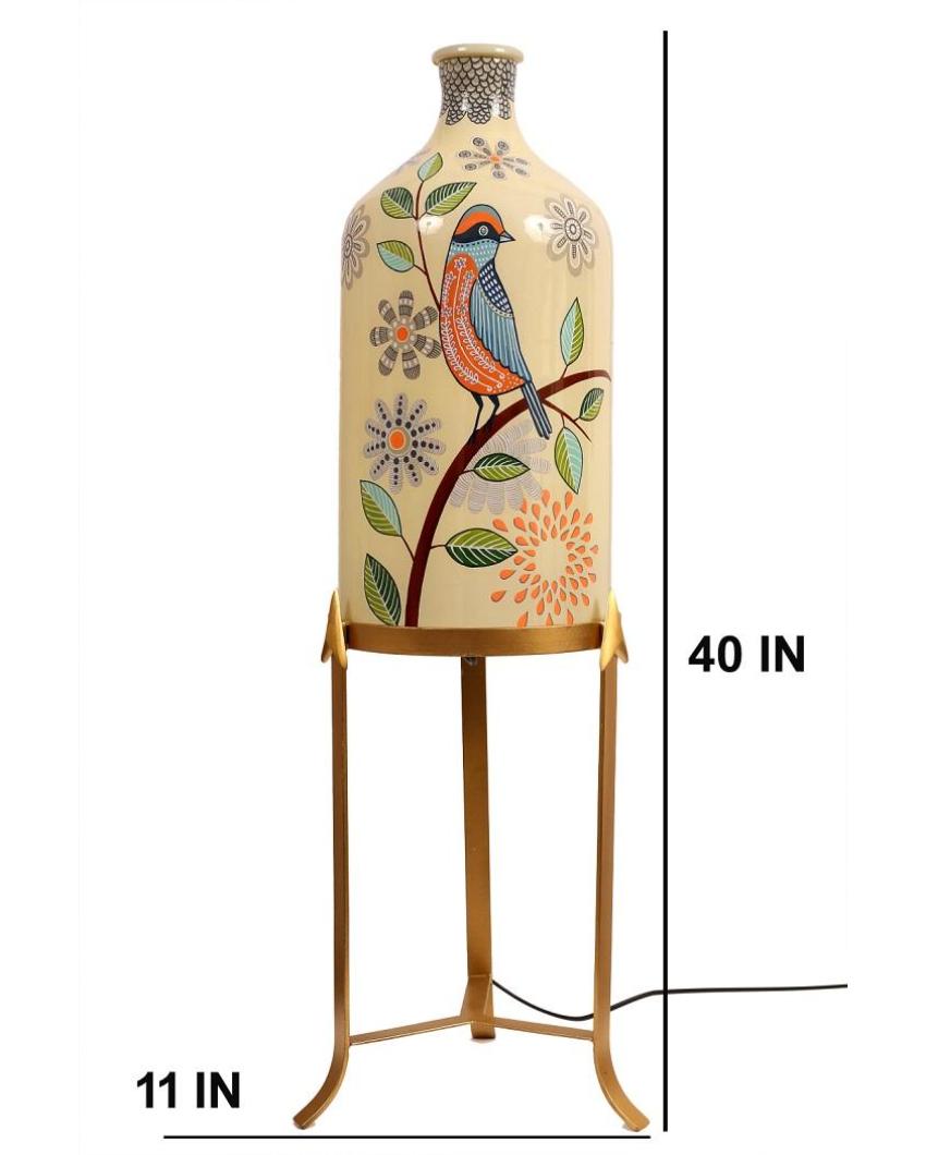 Feather Beauty Hand Painted Multicolor Glass Floor Lamp with Stand | 11 x 40 inches