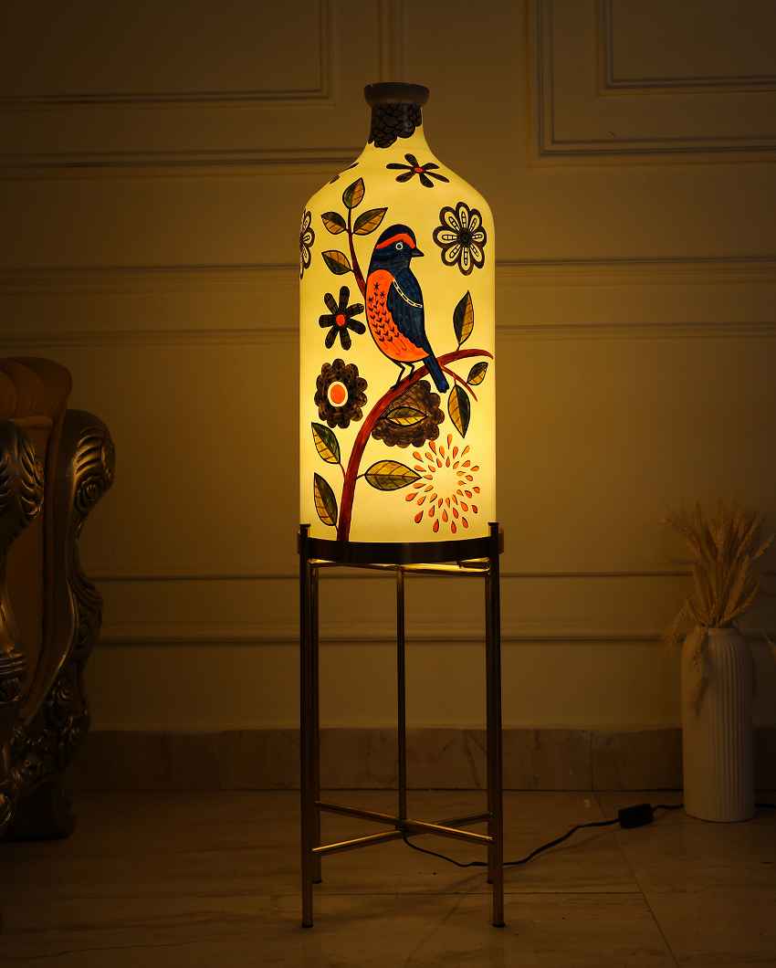 Feather Beauty Glass Floor Lamp with Foldable Metal Stand | 11 x 41 inches