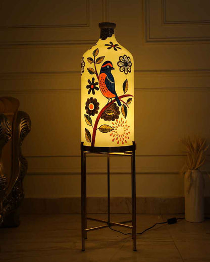 Feather Beauty Glass Floor Lamp with Foldable Metal Stand | 11 x 41 inches